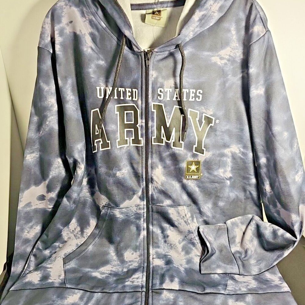 U.S. Army Men's Black Gray Zipper Front Logo Hoodie Jacket Size Large Pockets